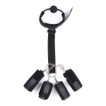Concept Ballgag to Wrist and Ankle PU Leather Cuff, BDSM Behind Back Restraint Set