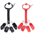Concept Ballgag to Wrist and Ankle PU Leather Cuff, BDSM Behind Back Restraint Set
