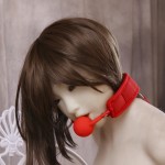 Concept Ballgag to Wrist and Ankle PU Leather Cuff, BDSM Behind Back Restraint Set