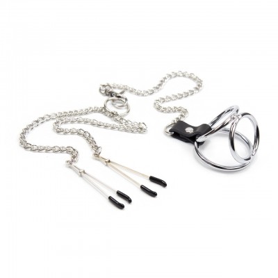 Dual Forbidden Desire Ring with Nipple Clamps 