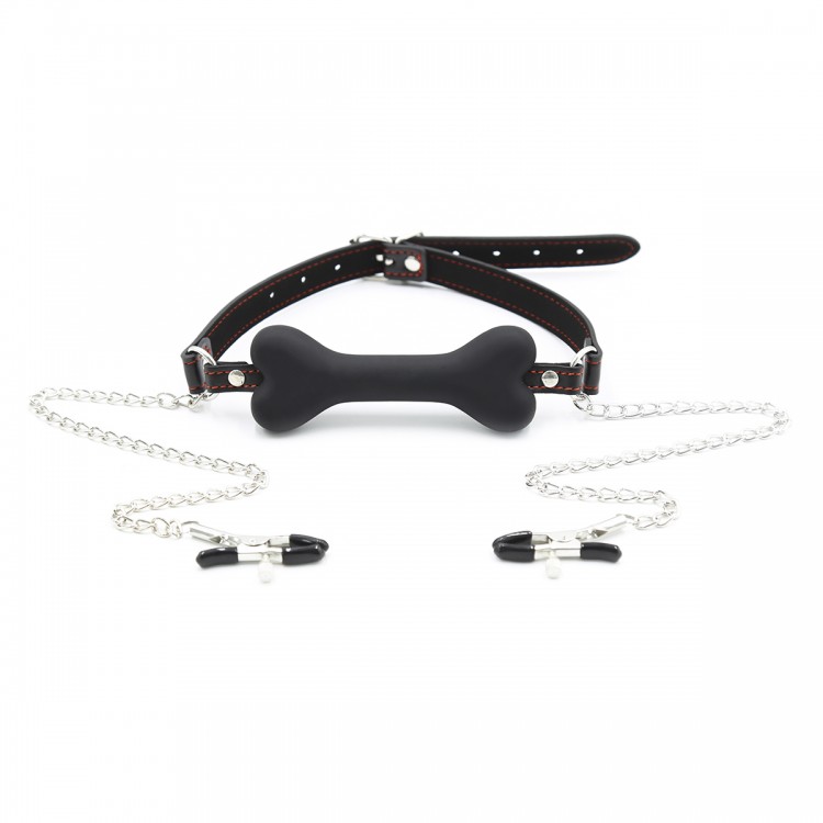 Harness Chains Nipple Clamps feat Bone Gag