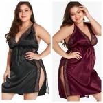 XYR-Feather Lotus Black Sheer Embroidered Chemise Lingerie