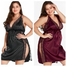 XYR-Feather Lotus Black Sheer Embroidered Chemise Lingerie