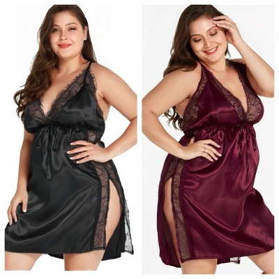 XYR-Feather Lotus Black Sheer Embroidered Chemise Lingerie
