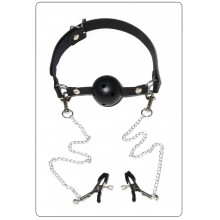 Stimulating Nipple Clamps feat Ball Gag