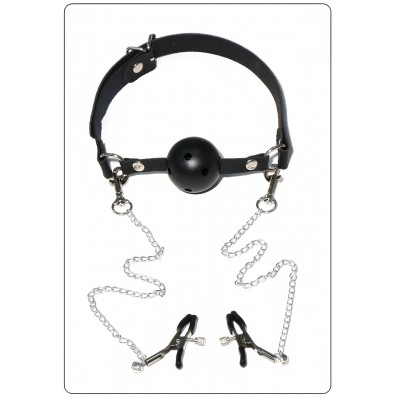 Stimulating Nipple Clamps feat Ball Gag